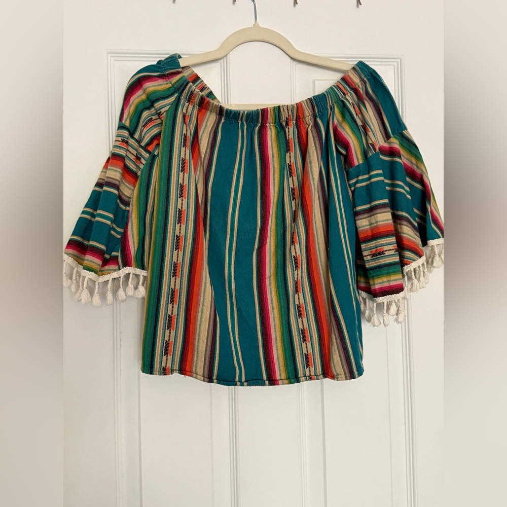 Lucky & Blessed Colorful Striped Off-Shoulder Blouse
